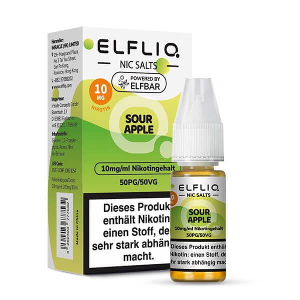 Elf Bar Elfliq - Sour Apple (Saurer Apfel) 1% Nikotinsalz Liquid - 4262423777891 - VAPE DEALER