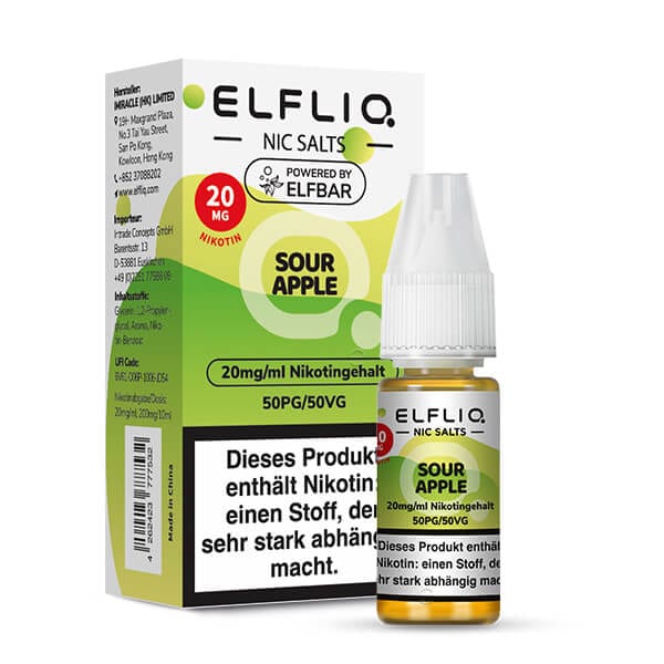 Elf Bar Elfliq - Sour Apple (Saurer Apfel) 2% Nikotinsalz Liquid - 4262423777532 - VAPE DEALER