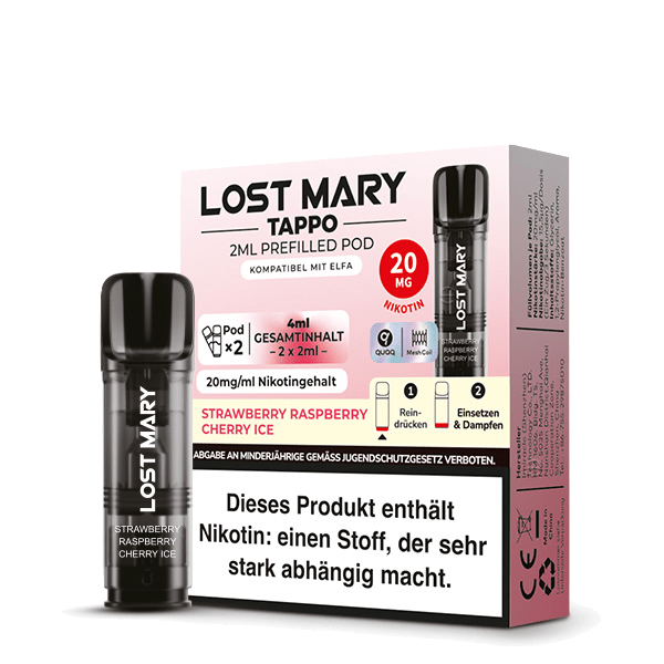 Lost Mary Tappo Pod (2er Set) - Strawberry Raspberry Cherry Ice (Erdbeere Himbeere Kirsche Menthol) Einweg Pod - System - 4262445579022 - VAPE DEALER