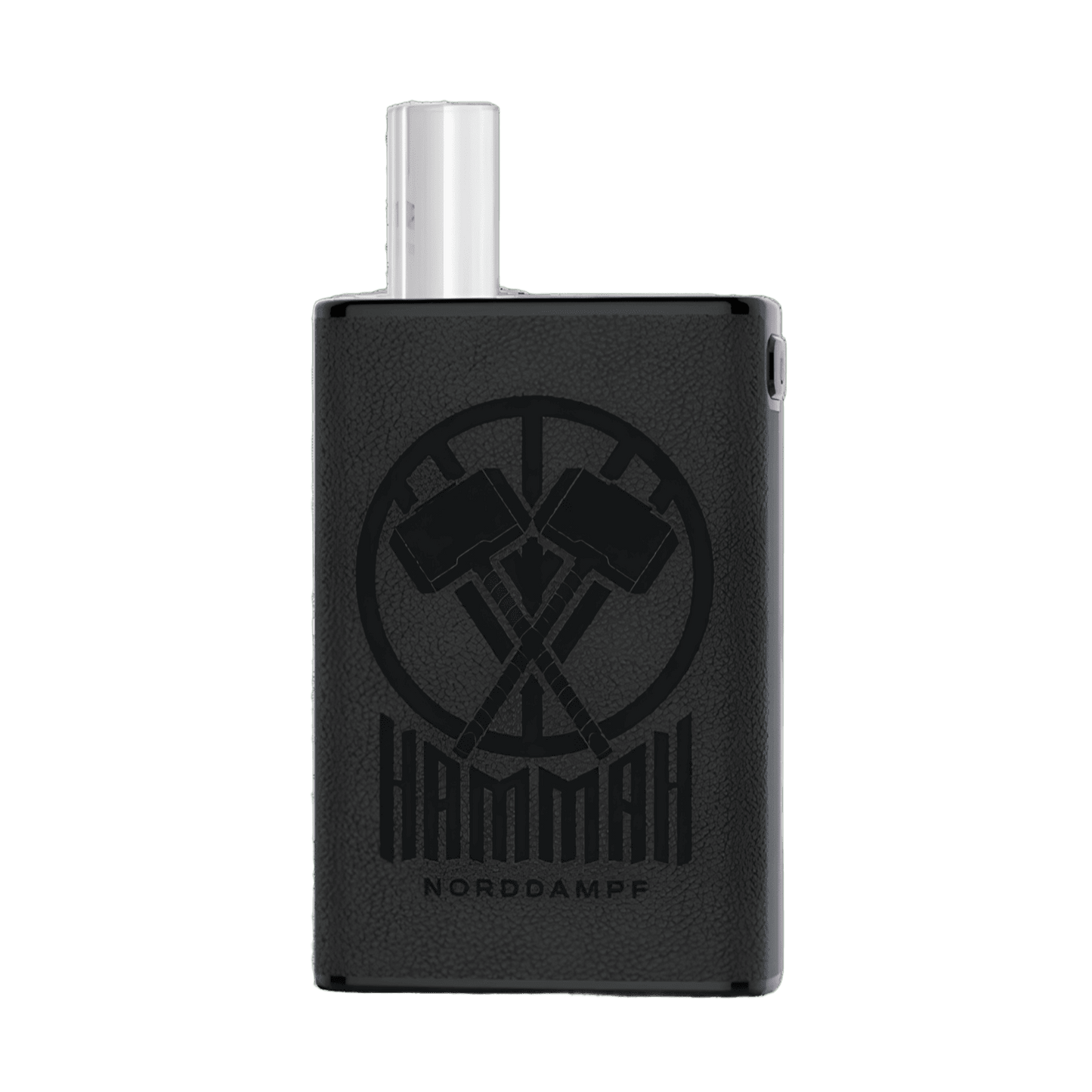 HAMMAH Vaporizer - Deep Black, ein schwarzer Vaporizer mit markantem Design und Logo. Perfekt für stilvolles Dampfen von Kräutern und Extrakten.