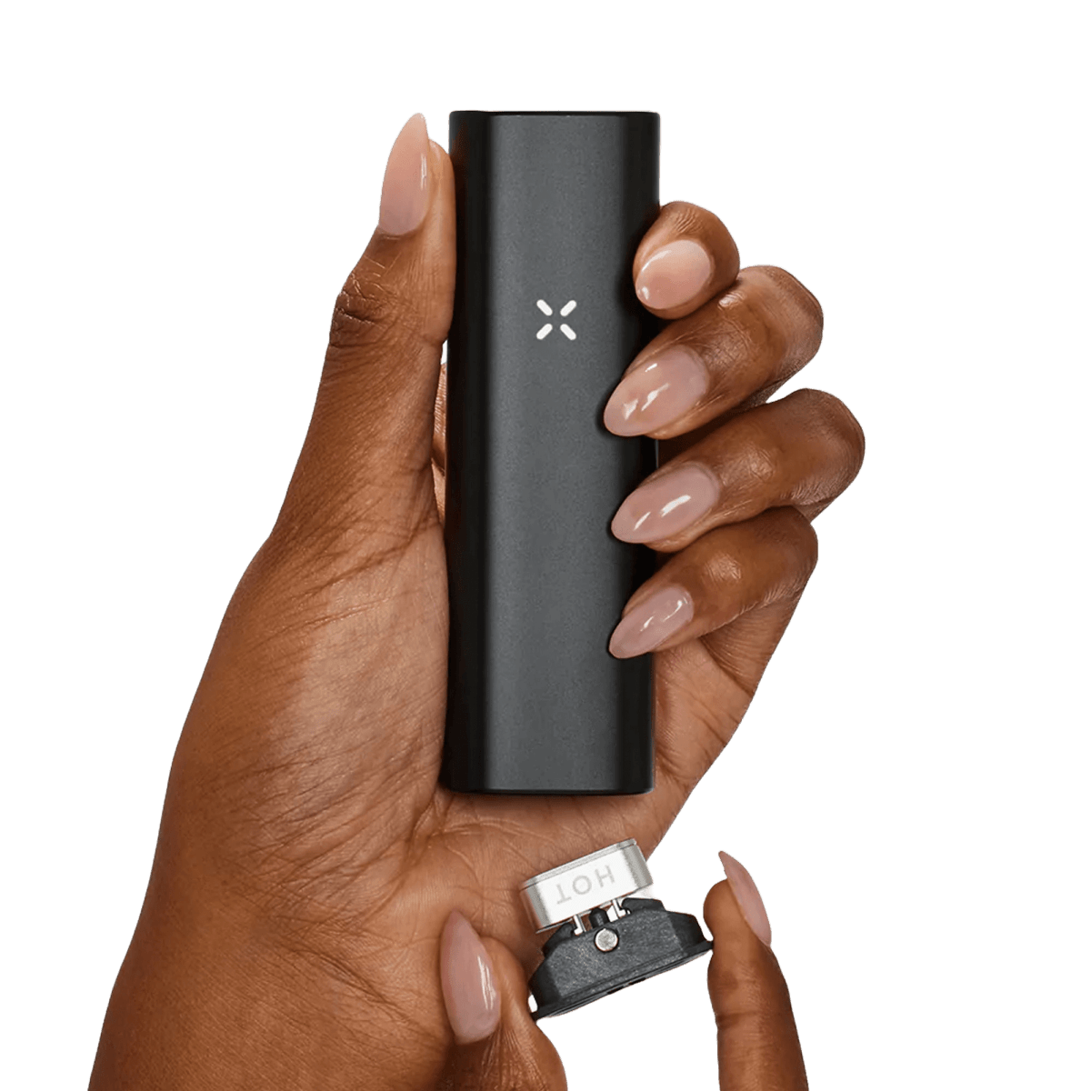 Alt Tag: Eleganter PAX Plus Vaporizer in Onyx Schwarz in Deiner Hand für stilvollen Genuss und unvergleichliche Performance.