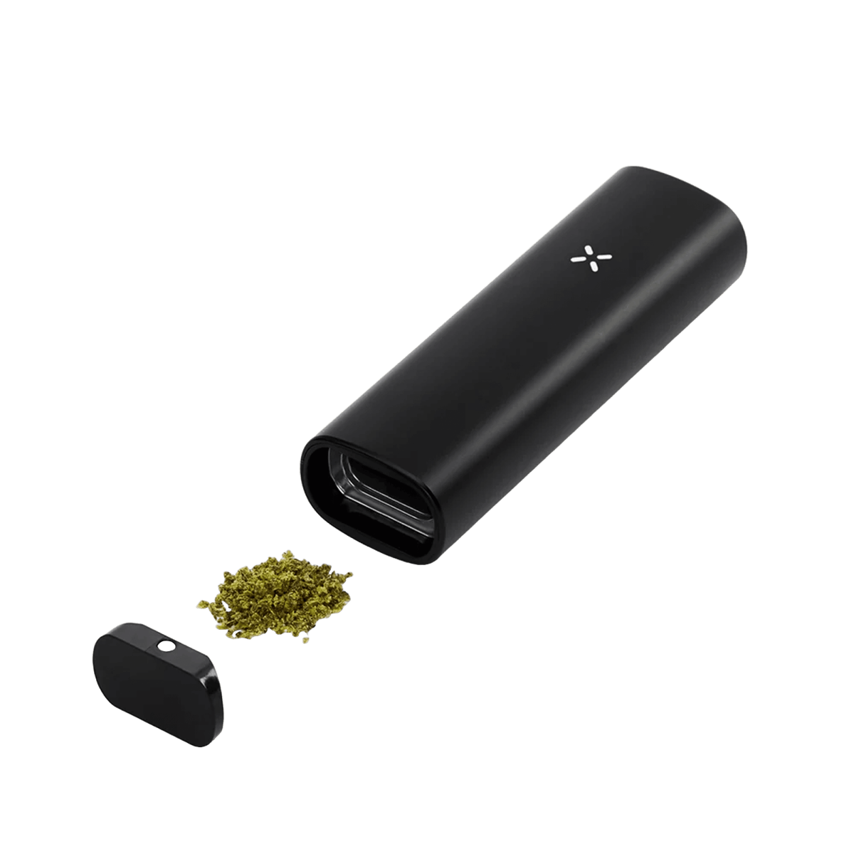 PAX Plus Vaporizer Onyx in modernem Design mit offenem Kräuterfach, perfekt für Dich, wenn Du Eleganz und Leistung suchst.