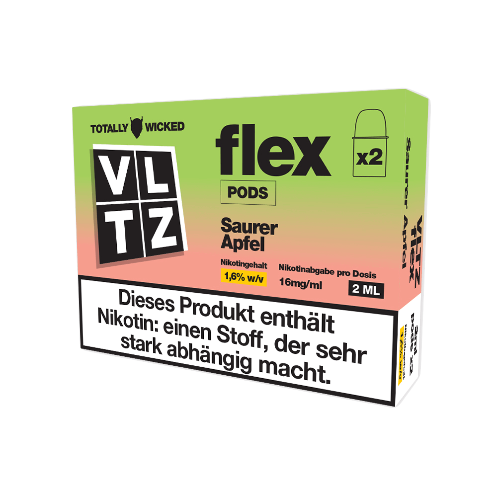 Totally Wicked VLTZ Flex Pod (2er Set) - Sour Apple (Saurer Apfel) Einweg Pod - System - 5056236012237 - VAPE DEALER