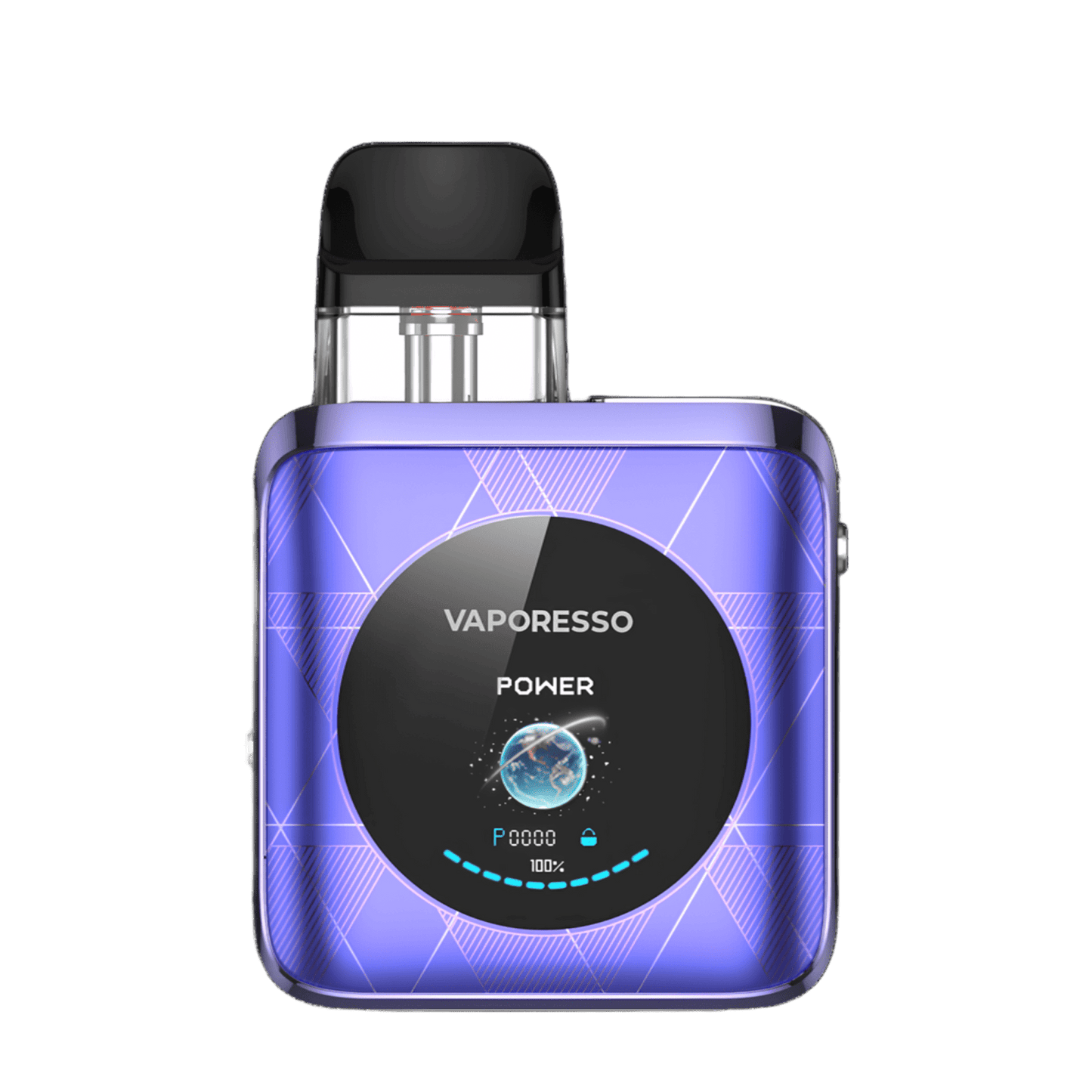 Vaporesso XROS 4 Nano Kit - Twilight Purple (Lila), Nahaufnahme zeigt das kompakte quadratische Design mit Display und Airflow-Control, ideal für stilbewusstes Dampfen.