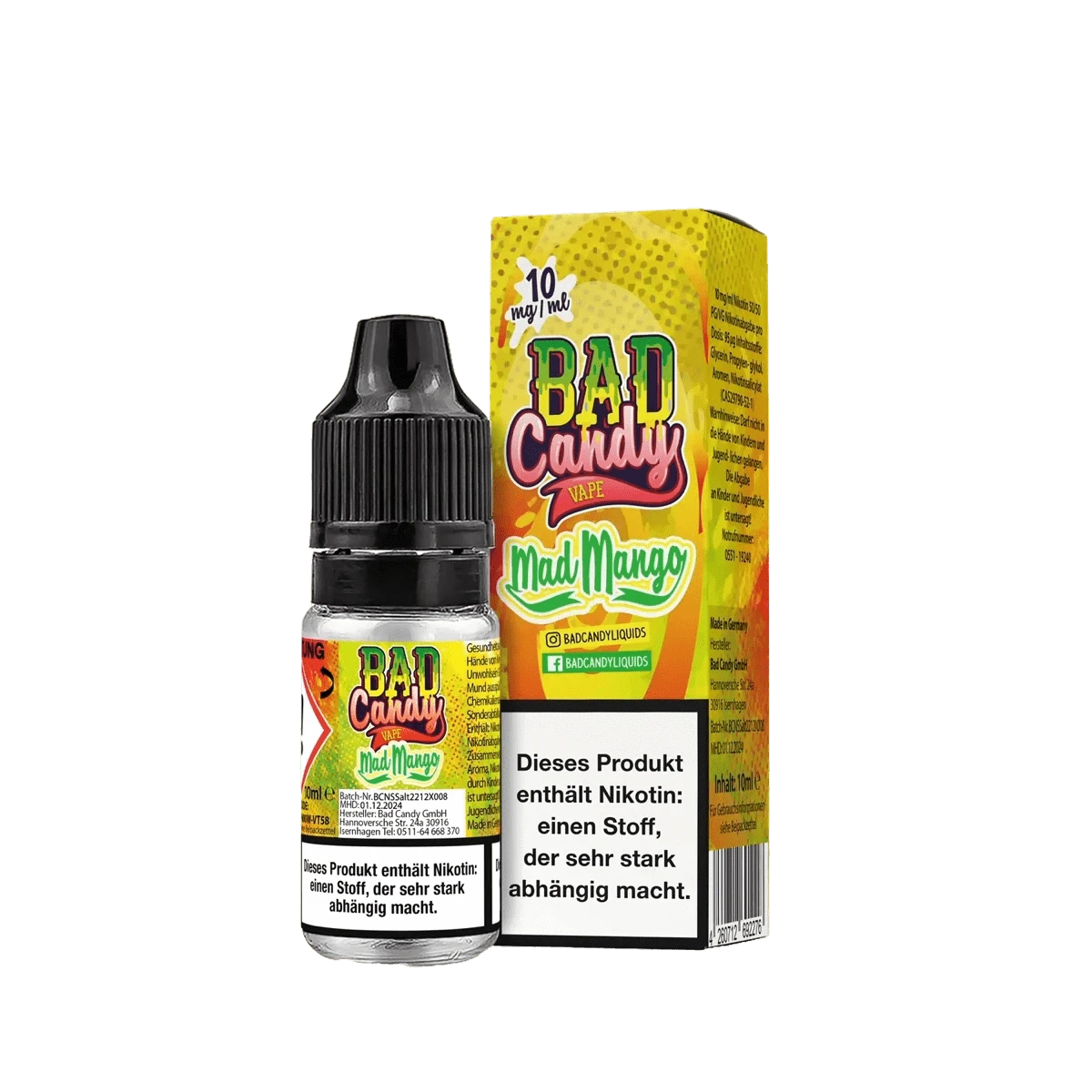 Bad Candy Liquids Bad Candy Liquid - Mad Mango (Mango Ananas Limette Maracuja Kokosnuss) 1% Nikotinsalz Liquid - 4260712692412 - VAPE DEALER