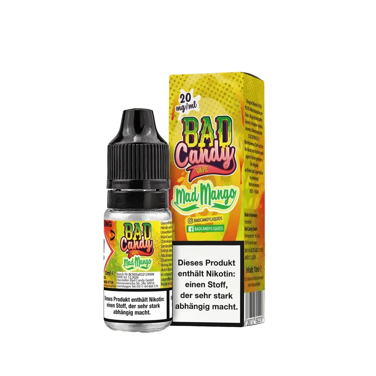 Bad Candy Liquids Bad Candy Liquid - Mad Mango (Mango Ananas Limette Maracuja Kokosnuss) 2% Nikotinsalz Liquid - 4260712691132 - VAPE DEALER