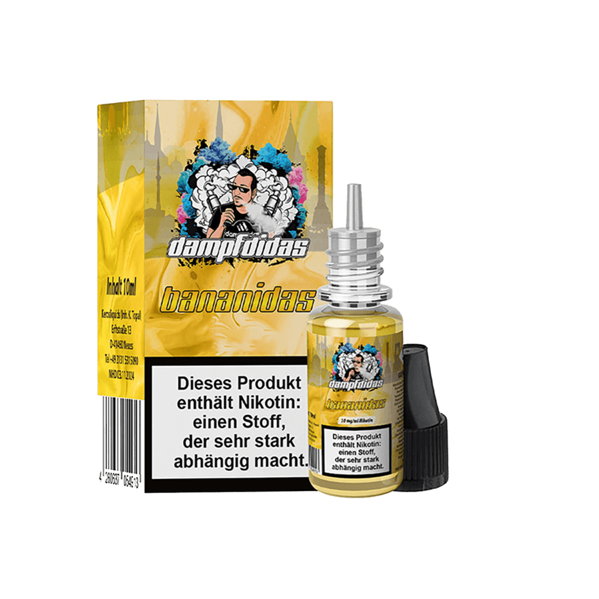 Nikotin E-Liquid Banadidas von Dampfdidas mit köstlichem Bananenmilchgeschmack, perfekt für dein Pod-System.