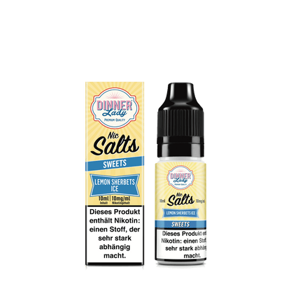 Dinner Lady Nic Salts - Lemon Sherbets Ice (Zitronen Brausepulver Menthol) 1% Nikotinsalz Liquid - 5059362275002 - VAPE DEALER