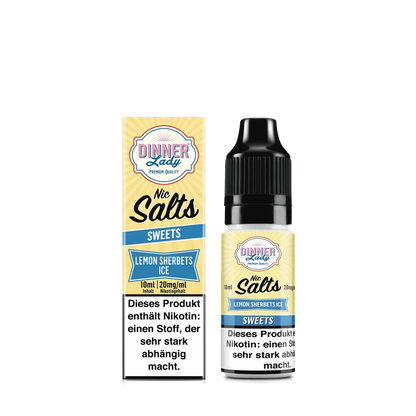 Dinner Lady Nic Salts - Lemon Sherbets Ice (Zitronen Brausepulver Menthol) 2% Nikotinsalz Liquid - 5059362275200 - VAPE DEALER